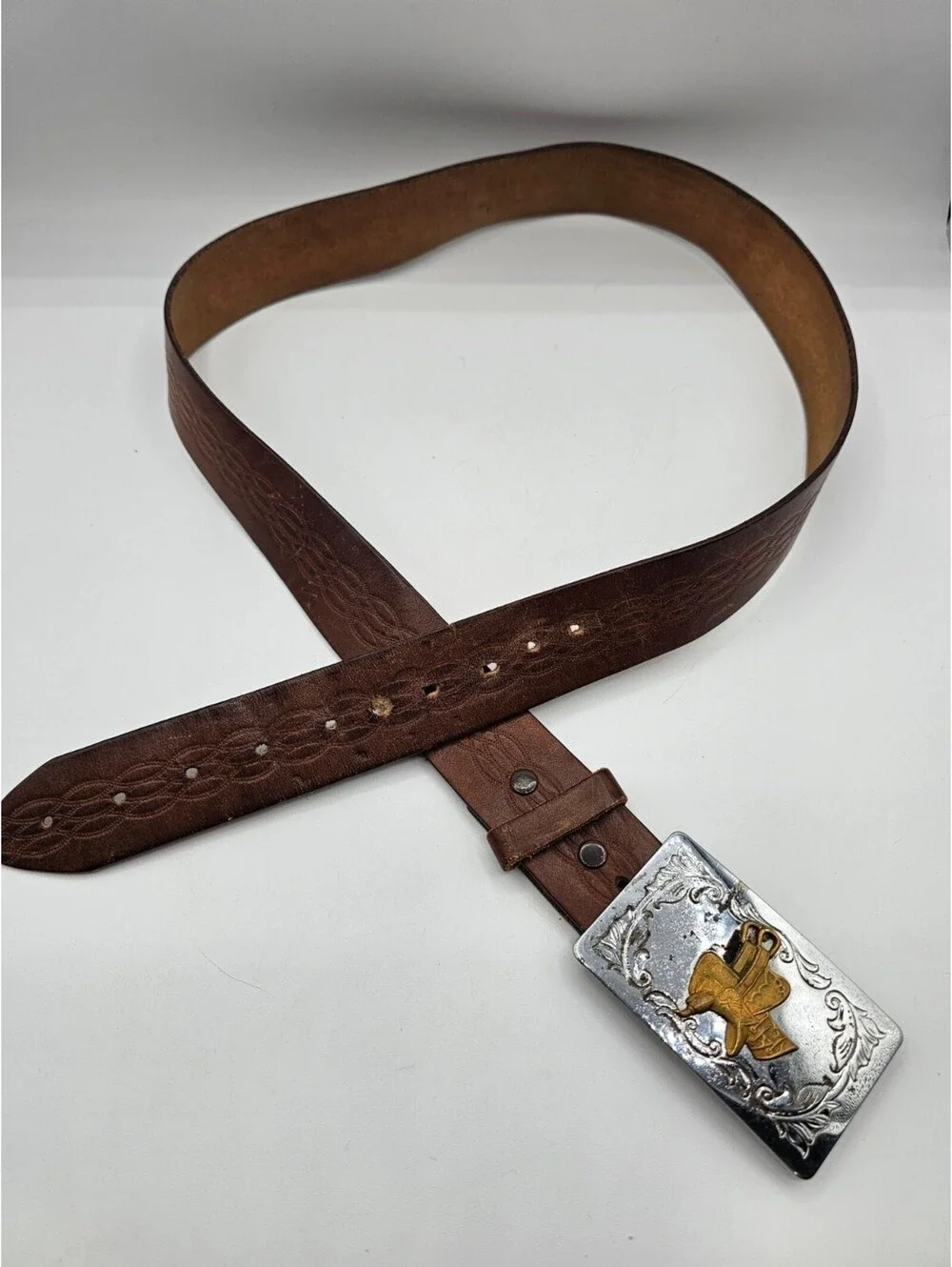 vintage Chambers western belt Sz XL w/ Saddle buckle nickel-plated finish